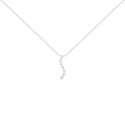 AGS Certified 14k White Gold 3.0 Cttw Baguette and Brilliant Round-Cut Diamond Journey 18" Pendant Necklace (K-L Color, I1-I2 Clarity)