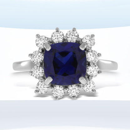 Created Sapphire Moissanite Ring Sterling Silver