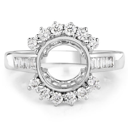 0.58 Carat Genuine White Diamond 14K White Gold Semi Mount Ring - holds 9.00mm Round Gemstone