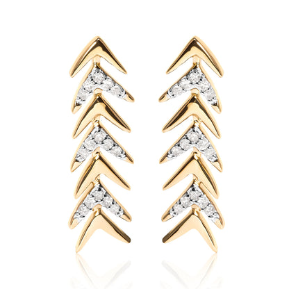 18K Yellow Gold Plated .925 Sterling Silver 1/5 Cttw Diamond Chevron Arrow Stud Earring (I-J Color, I2-I3 Clarity)