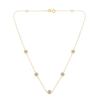 Yellow Color Plated Sterling Silver Diamond Station Necklace (1/2 cttw, K-L Color, I2-I3 Clarity)