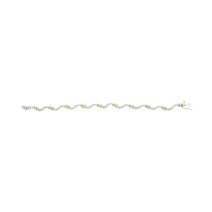10K Two-Tone 2.00 Cttw Diamond "X" and Wave Link Bracelet (H-I Color, I1-I2 Clarity) - 7" Inches