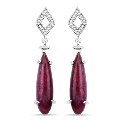 23.25 Carat Dyed Ruby and White Topaz .925 Sterling Silver Earrings