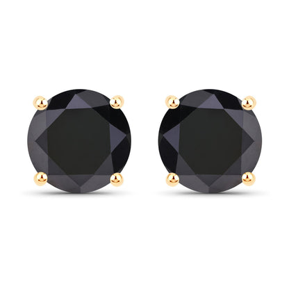4.91 Carat Genuine Black Diamond 14K Yellow Gold Earrings