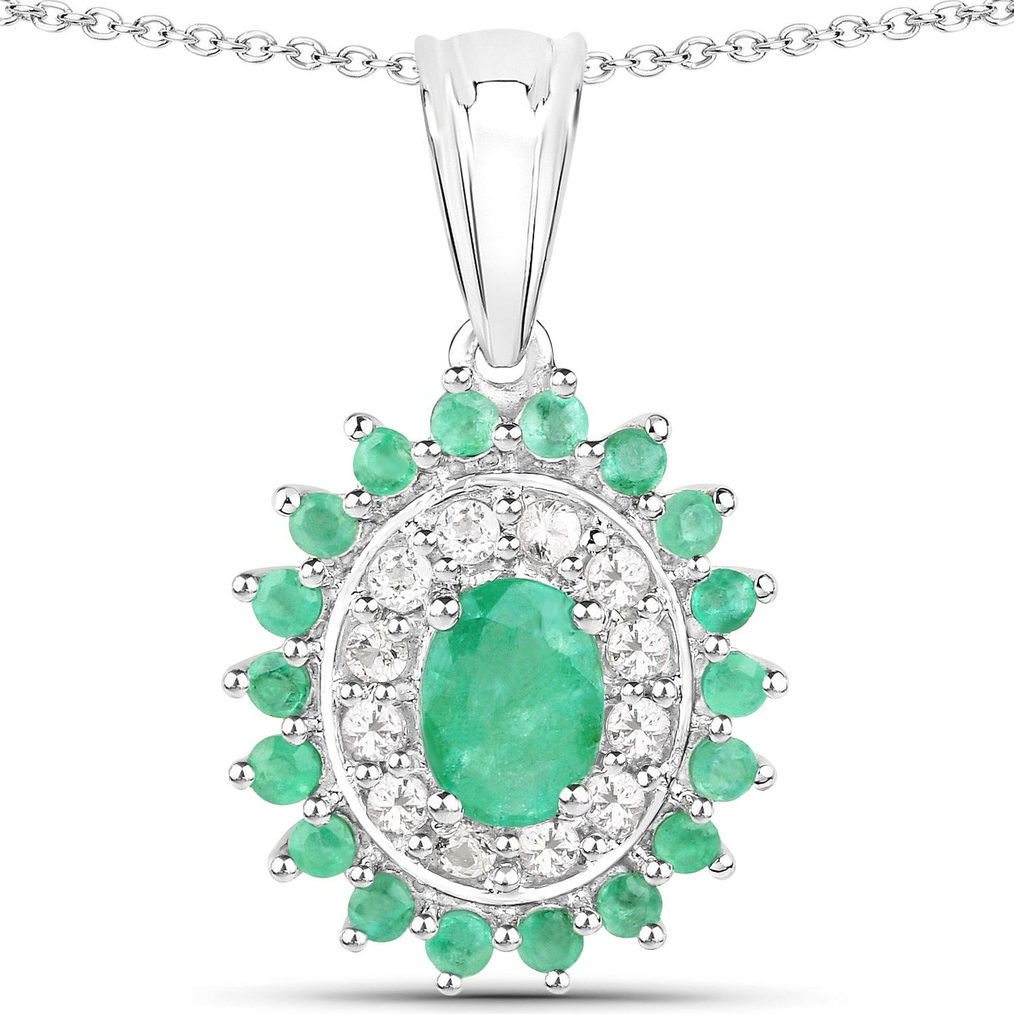 6.53 Carat Genuine Zambian Emerald and White Topaz .925 Sterling Silver 3 Piece Jewelry Set (Ring, Earrings, and Pendant w/ Chain)