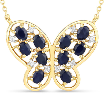 2.16 Carat Genuine Blue Sapphire and White Zircon .925 Sterling Silver Necklace