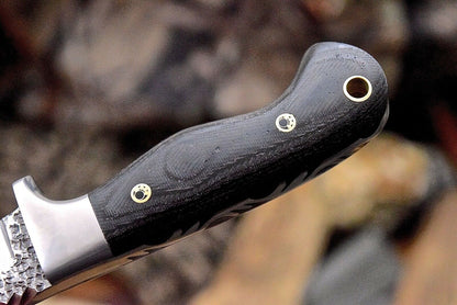 Custom Skinning Hunting Knife | Hand Forged 1095 Steel Blade with Micarta Handle | 7.2 Inches | Leather Sheath | KBS Knives