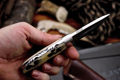 Wolf Paw Hunter’s VG10 Steel Knife – Scrimshaw Bone Handle