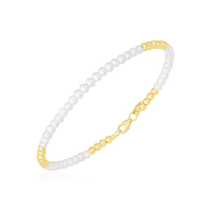 14k Yellow Gold High Polish Freshwater Pearl Pallina Bead Bracelet