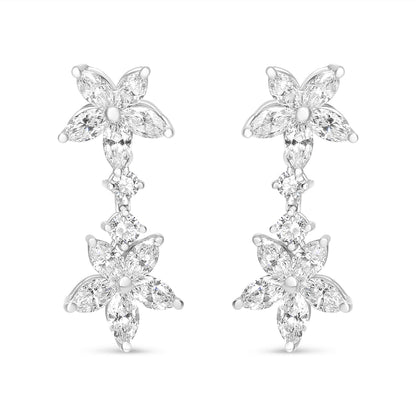 18k White Gold 6.0 Cttw Marquise Diamond Floral Dangle Drop Earrings (E-F Color, VS1-VS2 Clarity)