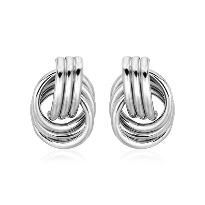 Polished Love Knot Earrings with Interlocking Rings in Sterling Silver