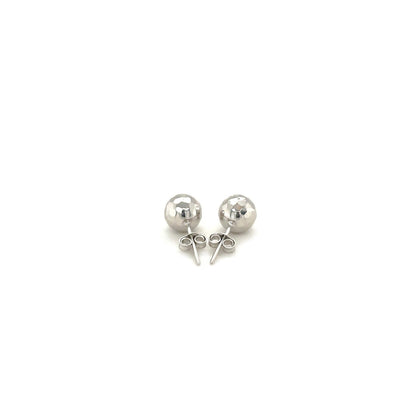 14k White Gold Ball Earrings with Faceted Texture