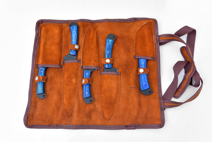 5-Piece  Knife Set / With Leather carry Bag Blue (Cheff Set Carbon 02)