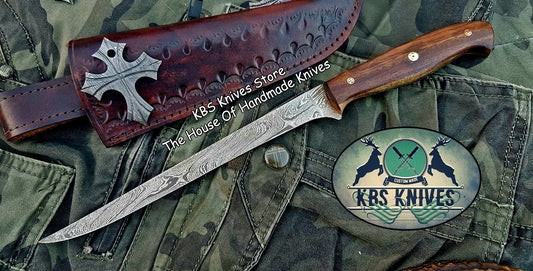 Fish Boning Knife – 8" Damascus Steel with Rosewood Handle
