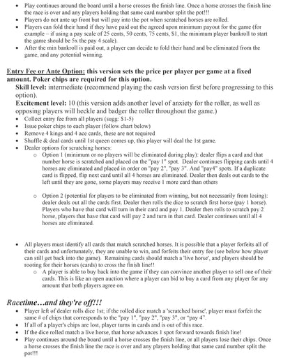 Horse Race Rules with progressive jackpot option!
