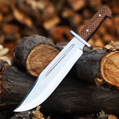 Collins & Co. Bowie Knife – 15.5" Full Tang D2 Steel Blade with Engraved Rosewood Handle & Leather Sheath