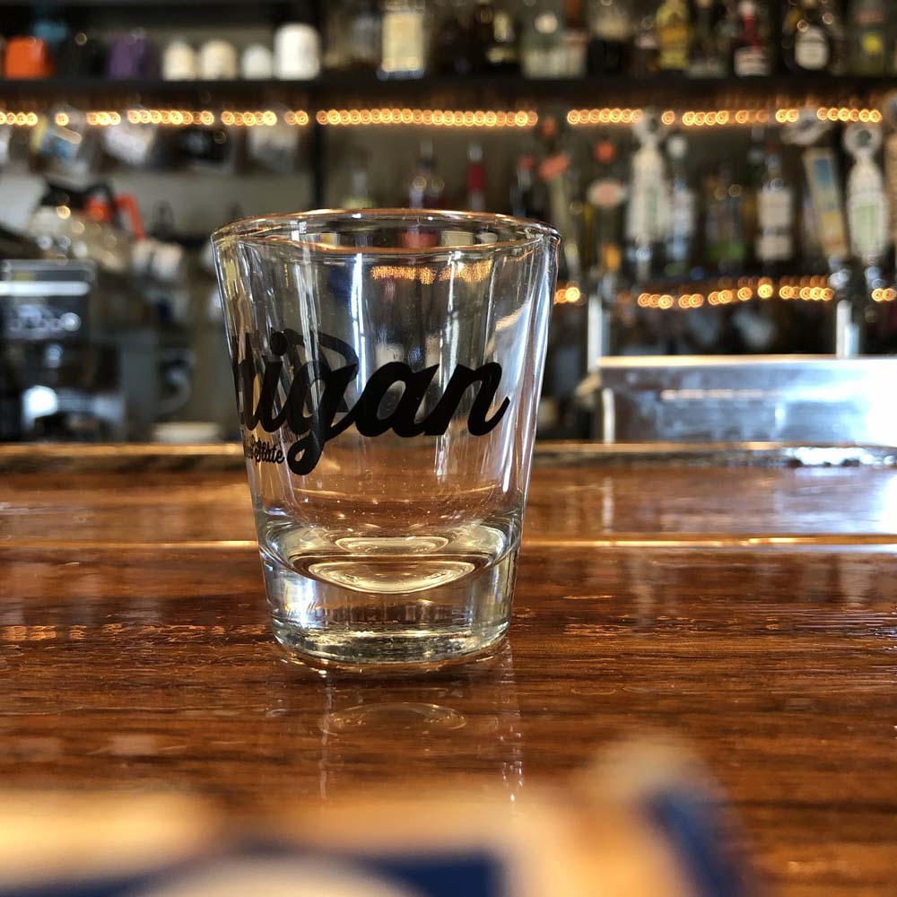 Shot Glass - Michigan Script