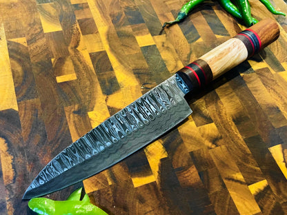 4-Piece Damascus & Wood Grip Knife Set / With Leather carry Bag