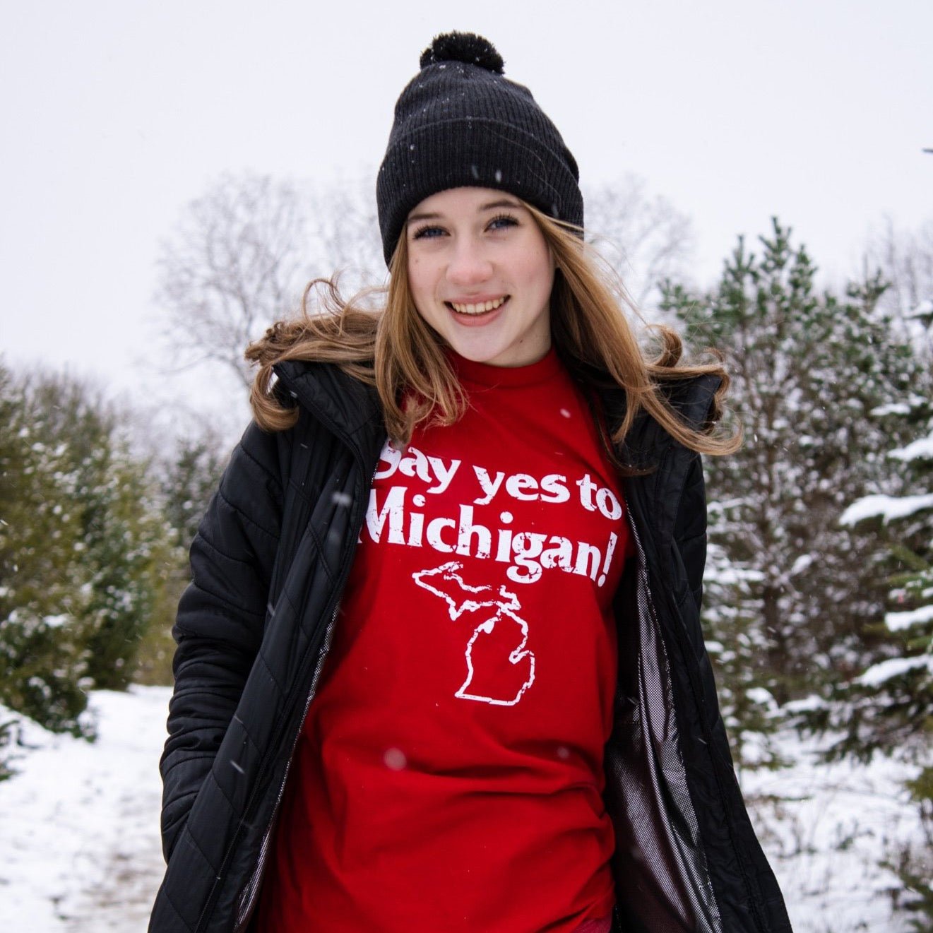 Mens “Say Yes to Michigan!” T-shirt (Red)-FINAL SALE