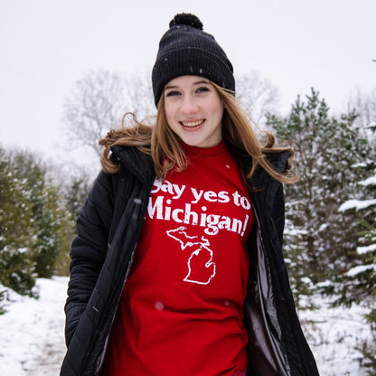 Mens “Say Yes to Michigan!” T-shirt (Red)-FINAL SALE