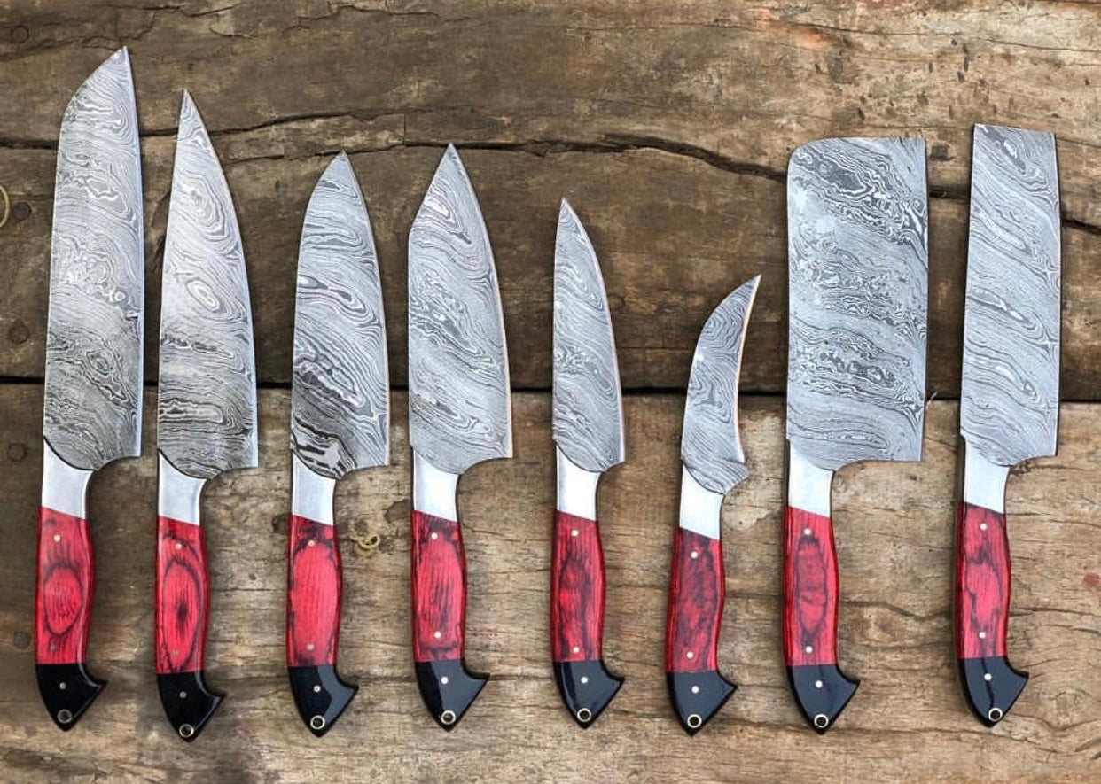 08 PCS Damascus Steel Kitchen Knives Set