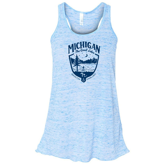 Ladies Relaxed Racerback Tank Top - Michigan Shield Blue Marble