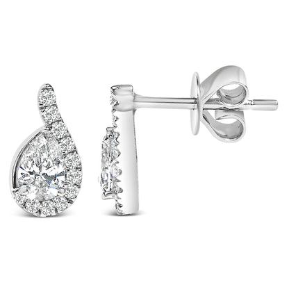 14K White Gold 5/8 Cttw Lab Grown Diamond Tear Drop Halo Stud Earring
