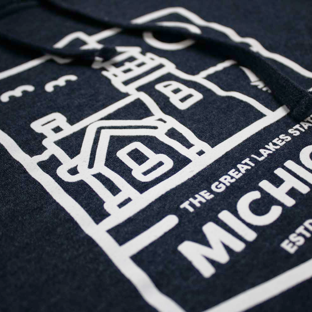 Michigan Lighthouse Hoodie Sweatshirt - Heather Navy