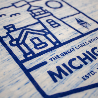 Ladies Relaxed Racerback Tank Top - Michigan Lighthouse Blue Marble