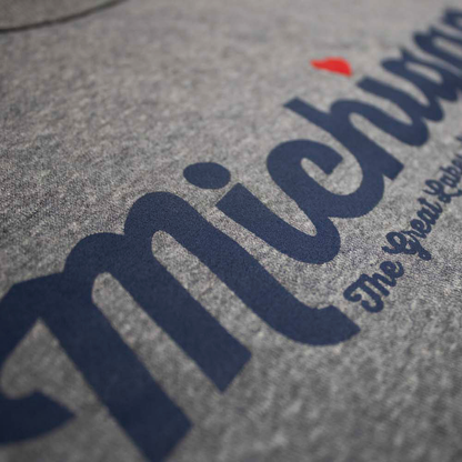 Michigan Thirsty Script Heart Triblend Crew Sweatshirt