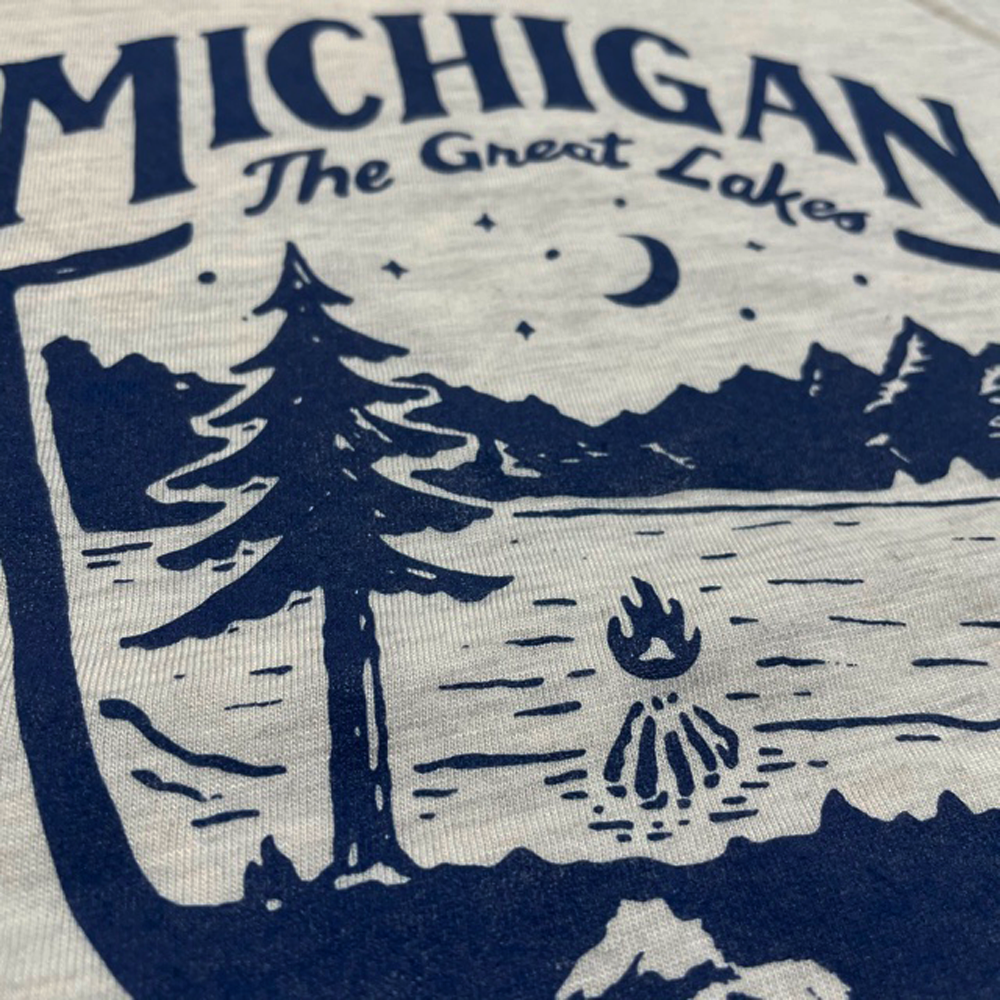 Mens Michigan Shield Long Sleeve Hooded T-Shirt - Navy / Natural