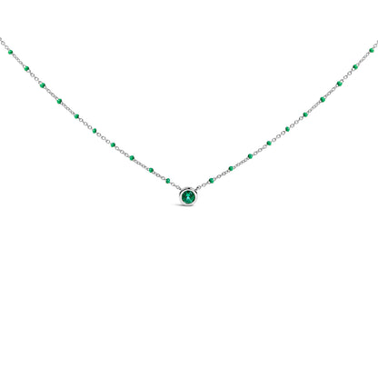 Sterling Silver Lab Created Emerald Bead Chain Necklace