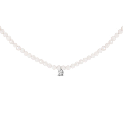 Sterling Silver Moonstone Bead Station Necklace with Diamond Accent
