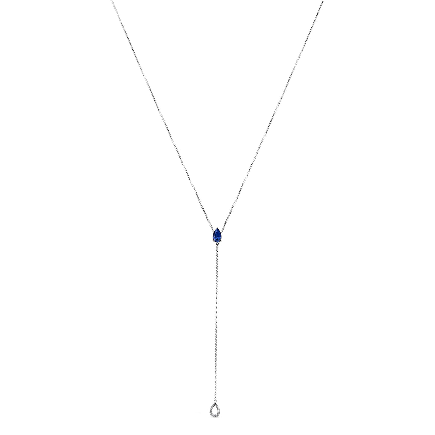 Sterling Silver Created Blue Sapphire and Diamond Accent Y Necklace