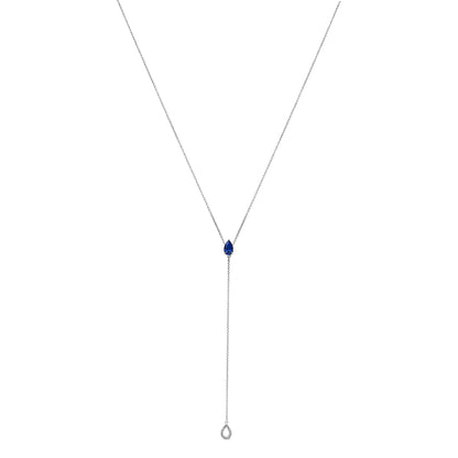 Sterling Silver Created Blue Sapphire and Diamond Accent Y Necklace