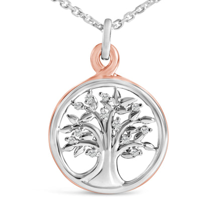 14K Rose Gold Plated Sterling Silver Diamond Accent Tree of Life Pendant Necklace