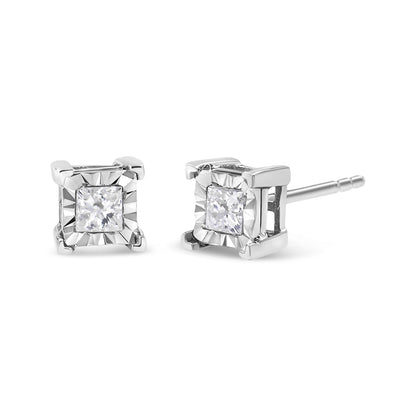 .925 Sterling Silver 1.0 Cttw Miracle Set Princess-cut Diamond Solitaire Stud Earrings (H-I Color, I2-I3 Clarity)