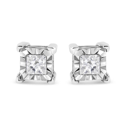 .925 Sterling Silver 1/2 Cttw Miracle Set Princess-cut Diamond Solitaire Stud Earrings (H-I Color, SI2-I1 Clarity)