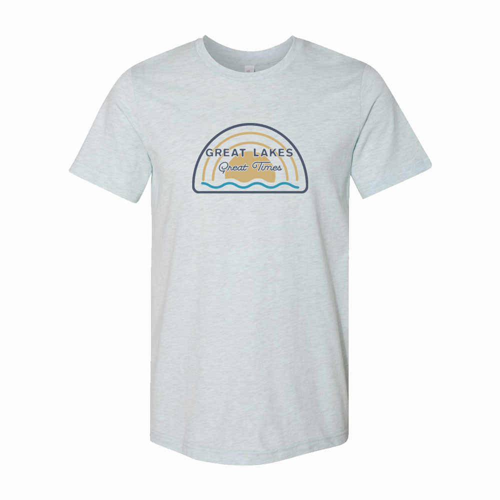 Mens Michigan Great Lakes Great Times T-shirt (Heather Ice Blue)-FINAL SALE
