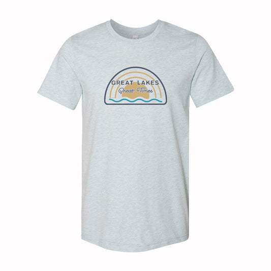 Mens Michigan Great Lakes Great Times T-shirt (Heather Ice Blue)-FINAL SALE