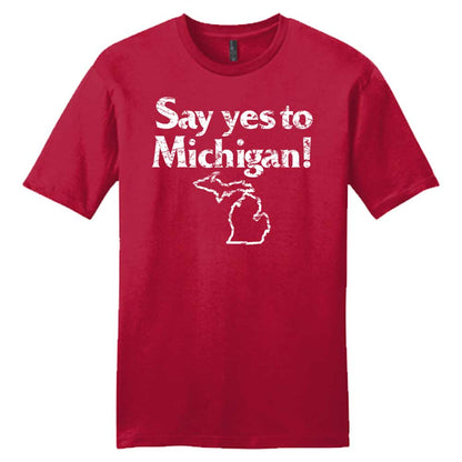 Mens “Say Yes to Michigan!” T-shirt (Red)-FINAL SALE