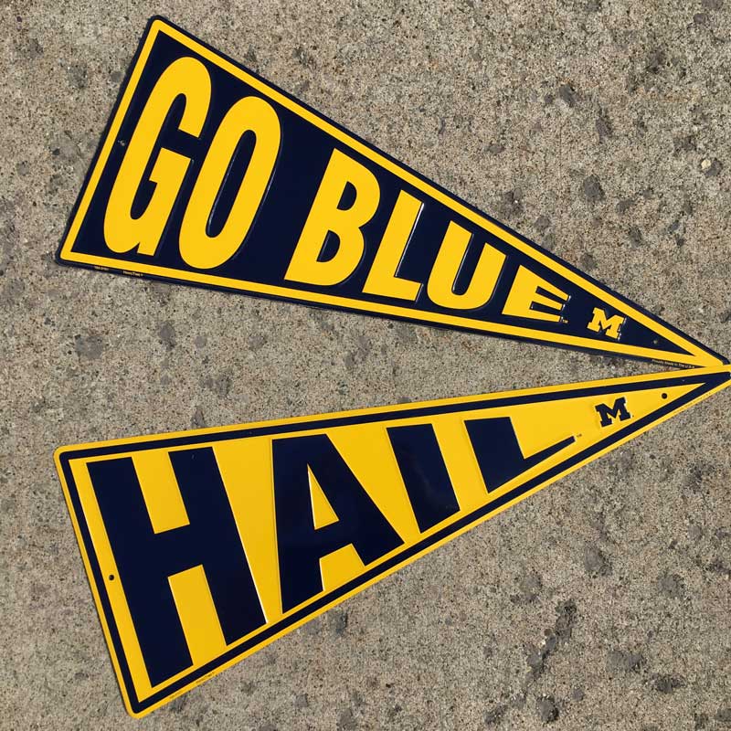 Metal Sign - University of Michigan Go Blue / Hail Pennant Signs-FINAL SALE
