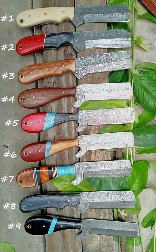 Cowboy Ranch Knives Collection - Damascus Steel Blades, Various Handle Materials - 8.25 Inches - KBS Knives Store