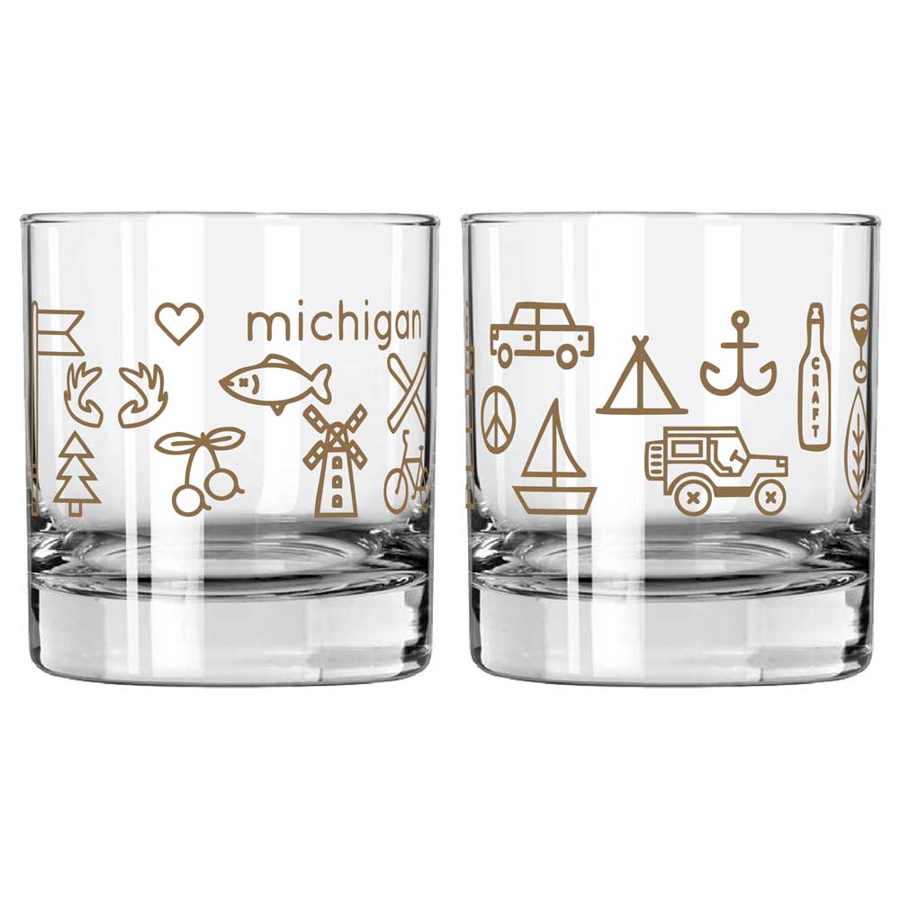 Whiskey Rocks Glass - Michigan Icons