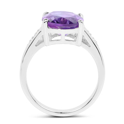 3.84 Carat Genuine  Amethyst and White Topaz .925 Sterling Silver Ring