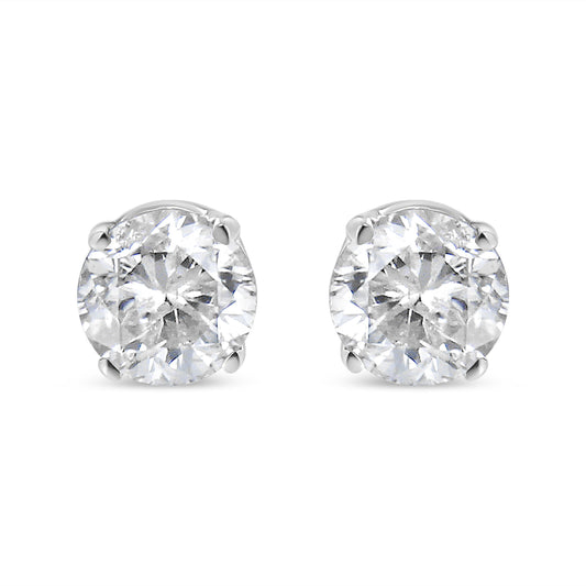 AGS Certified 14K White Gold 1.0 Cttw 4-Prong Set Brilliant Round-Cut Solitaire Diamond Push Back Stud Earrings (E-F Color, SI2-I1 Clarity)