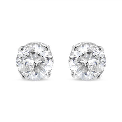 14K White Gold 1/3 Cttw Round Brilliant-Cut Near Colorless Diamond Classic 4-Prong Stud Earrings (J-K Color, I1-I2 Clarity)