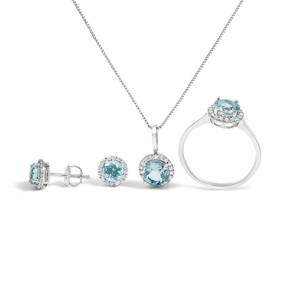 10K White Gold Purple Amethyst and 3/8 Cttw Diamond Halo Jewelry Set (Earrings, Pendant & Ring)