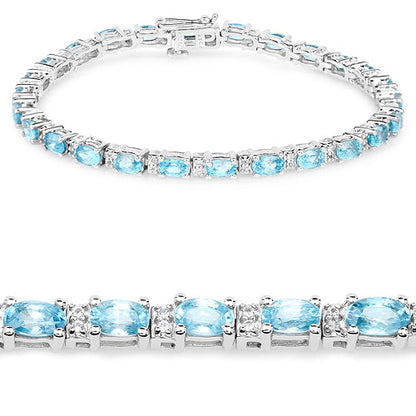 8.84 Carat Genuine Blue Zircon and Topaz White .925 Sterling Silver Bracelet