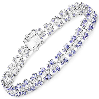 7.02 Carat Genuine Tanzanite and White Sapphire .925 Sterling Silver Bracelet